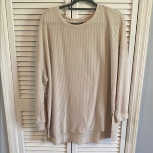 Womens Sanctuary Cream Ribbed Crew Neck Sweater Longer Back Than Front